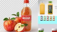 9238+ Clear Plastic Bottle With Apple Juice PSD Mockup Editable and Customizable PSD