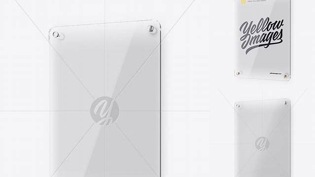 9241+ Vertical Glass Nameplate with Round Corners PSD Mockup Half Side View Exclusive Layered PSD Mockup