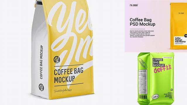 9243+ Matte Coffee Bag With Tin-Tie PSD Mockup Stylish Free PSD