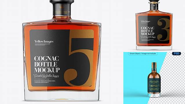 9243+ Square Glass Bottle with Cognac PSD Mockup Free Smart Object Templates