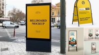 9247+ Glossy Street Stand PSD Mockup Half SIde View Photoshop Freebie