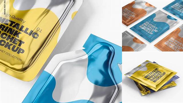 9248+ Metallic Sachet PSD Mockup Half Side View Layered PSD File Free Download