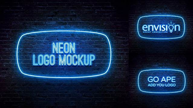 9252+ Neon Logo Mockup Smart Object PSD Template