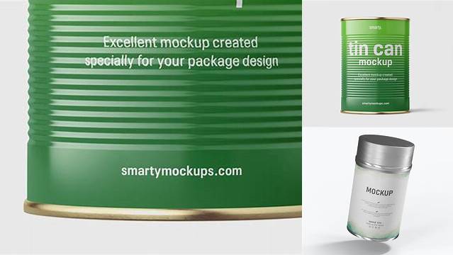 9253+ Glossy Round Tin Can PSD Mockup High-Angle Shot Versatile Photoshop File