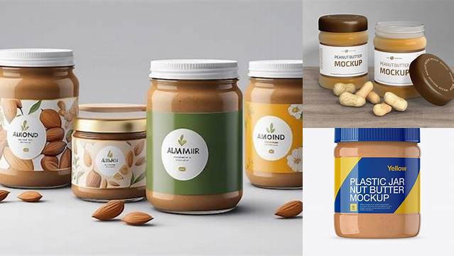 9255+ Glass Jar with Nut Butter PSD Mockup Front View Free Photoshop Mockup Design