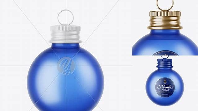 9259+ Frosted Blue Glass Christmas Bottle PSD Mockup Elegant and Versatile PSD Resource