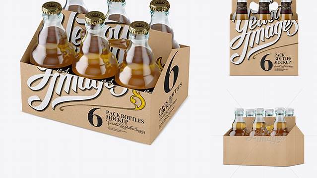 9260+ Kraft Paper 6 Pack Beer Bottle Carrier PSD Mockup Halfside View High-Angle Shot Professional Quality PSD Freebie