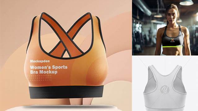 9262+ Women`s Sports Bra PSD Mockup Back view Professional Photoshop Design Freebie