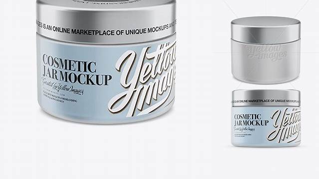 9269+ 250ml Plastic Cosmetic Jar with Silver Matte Cap PSD Mockup Eye-Level Shot High-Resolution PSD Download