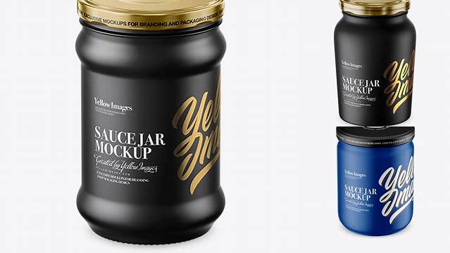 9288+ Matte Sauce Jar PSD Mockup High-Angle Shot Editable Photoshop Template Freebie