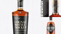 9290+ Clear Glass Cognac Bottle PSD Mockup Front View Modern Free PSD Template