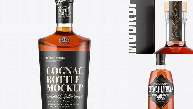 9290+ Clear Glass Cognac Bottle PSD Mockup Front View Modern Free PSD Template