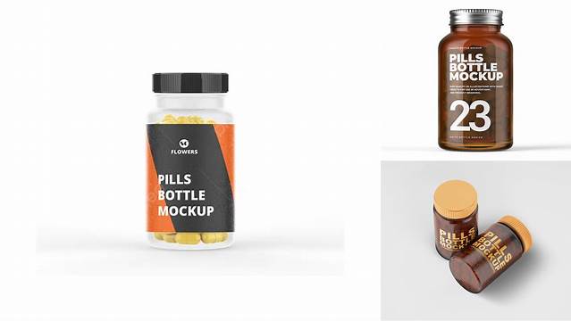 9292+ Dark Blue Glass Bottle With Pills PSD Mockup Fully Customizable Photoshop Freebie