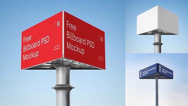 9292+ Triple Billboard PSD Mockup Front View Creative Design Mockup