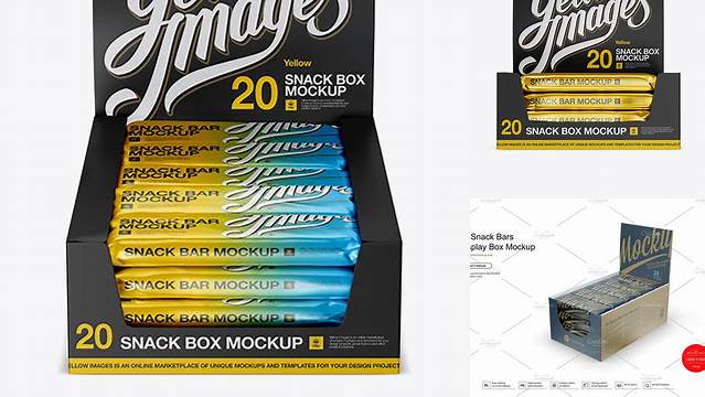 9297+ 20 Snack Bars Display Box PSD Mockup Front View Mockup PSD Free Download