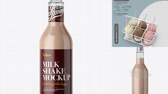 9297+ 500ml Clear Glass Bottle with Milk Shake PSD Mockup High-End PSD Download