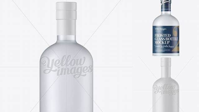 9299+ Frosted Glass Oslo Plate Bottle with Shrink Band PSD Mockup Free Downloadable Graphic Resource