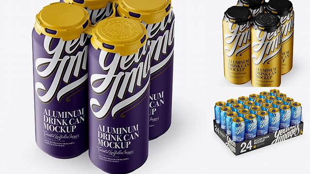 9300+ Pack with 24 Aluminium Cans PSD Mockup Halfside View High-Angle Shot Elegant Free Template