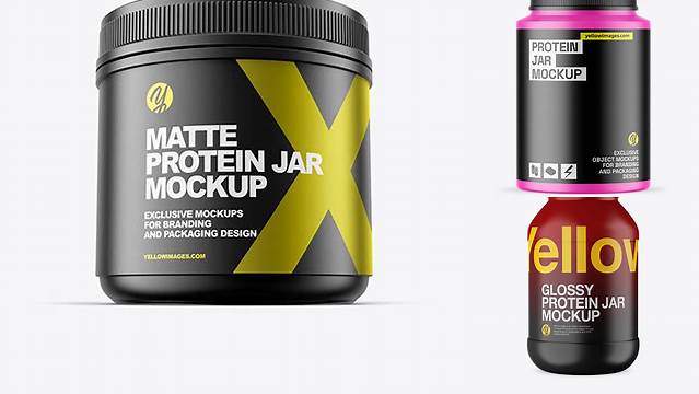 9301+ Matte Protein Jar with Shrink Sleeve PSD Mockup Stylish Free PSD