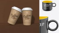 9303+ Glossy Coffee Cup PSD Mockup Front View High Angle Shot Custom Graphic Resource Free Download