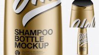 9303+ Matte Metallic Shampoo Bottle PSD Mockup High-Angle Shot Unique and Creative Free PSD File