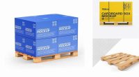 9303+ Wooden Pallet With Carton Box PSD Mockup Side View Editable Design PSD File