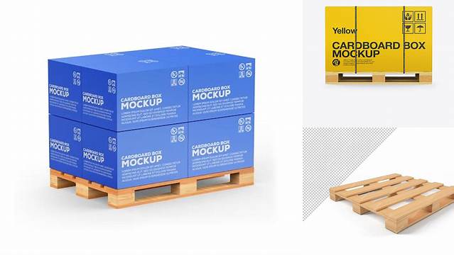 9303+ Wooden Pallet With Carton Box PSD Mockup Side View Editable Design PSD File