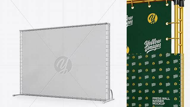 9306+ Press Wall Banner with Metallic Frame PSD Mockup Halfside View Versatile PSD Mockup File