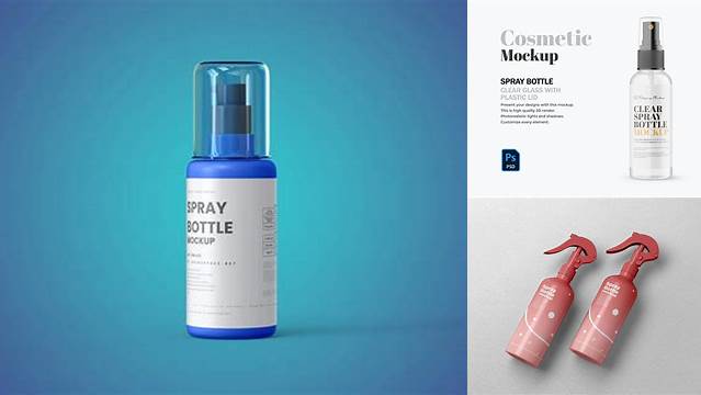 9307+ Glossy Spray Bottle PSD Mockup Half Side View Free Photoshop Mockup Design