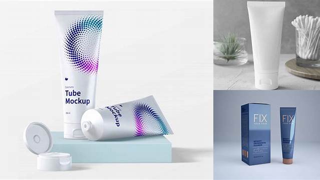 9309+ Glossy Plastic Cosmetic Tube With A Box PSD Mockup Halfside View Free PSD