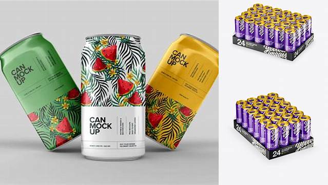 9311+ Glossy Pack with 24 Cans PSD Mockup Smart Layer Mockup Free