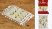 9312+ Clear Plastic Bag With Dumplings & Glossy Finish PSD Mockup Professional Photoshop Design Freebie