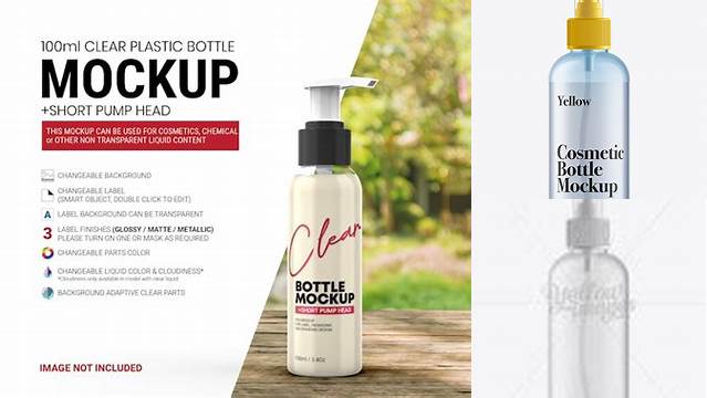 9313+ 100ml Clear Plastic Boston Bottle PSD Mockup Fully Customizable Mockup PSD Free