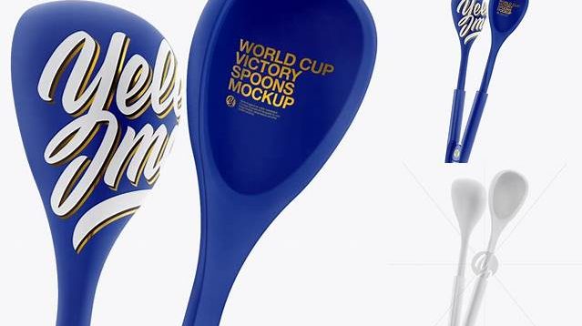 9313+ Matte World Cup Victory Spoons PSD Mockup Half Side View Editable Design PSD File