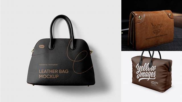 9324+ Leather Bag PSD Mockup Half Side View High-Angle Shot Custom Mockup PSD for Free