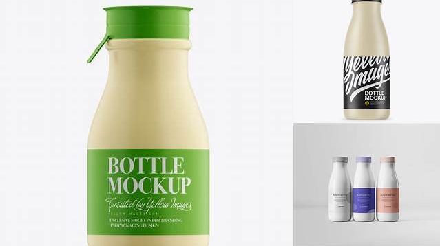 9325+ Matte Plastic Dairy Bottle With Paper Label PSD Mockup Download Customizable PSD