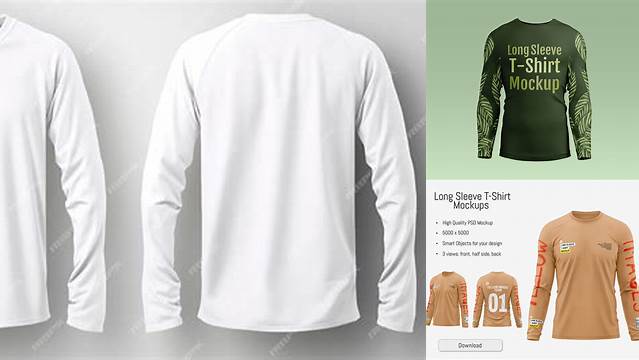 9326+ Mens Long Sleeve T-Shirt HQ PSD Mockup Back View Customizable Photoshop Template