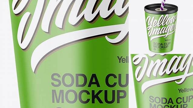 9328+ Matte Soda Cup With Straw PSD Mockup High-Angle Shot Download Professional PSD