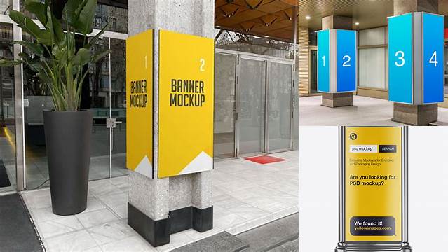 933+ Advertising Poster Pillar with Matte Poster PSD Mockup Front View Download Free