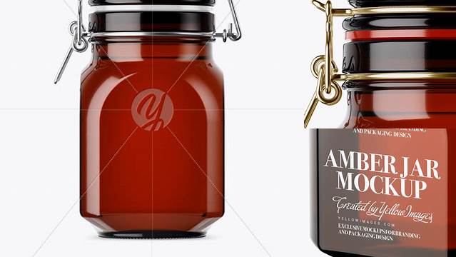 9333+ 900ml Amber Glass Jar with Clamp Lid PSD Mockup Half Side View Digital Photoshop Free Mockup