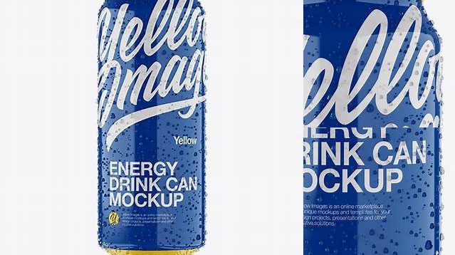 9334+ 500ml Glossy Aluminium Can with Condensation PSD Mockup Front View Smart Editable Design Mockup