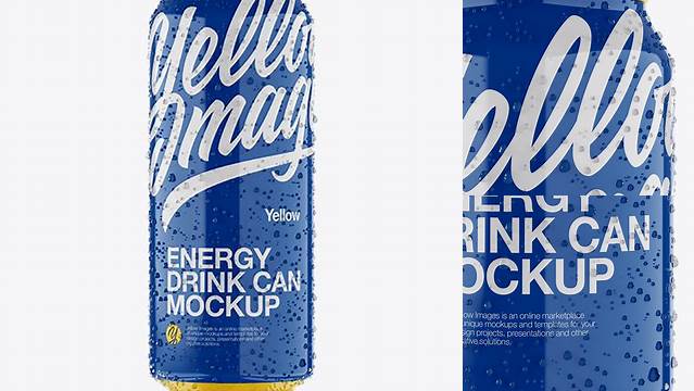 9334+ 500ml Glossy Aluminium Can with Condensation PSD Mockup Front View Smart Editable Design Mockup