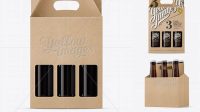 934+ Kraft Paper 3 Pack Amber Bottle Carrier PSD Mockup Editable Photoshop Template Freebie