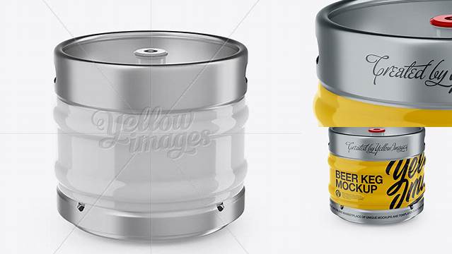 9357+ 30L Glossy Beer Keg PSD Mockup Front View High-Angle Shot Include TIFF