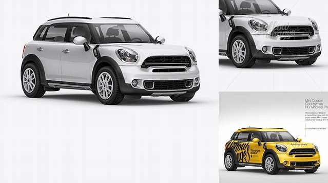 9357+ Mini Cooper Countryman PSD Mockup Front 3/4 View Modern Design PSD Resource Free Download