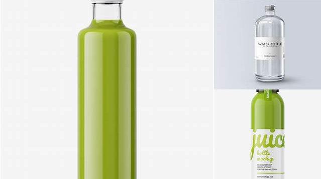 9359+ Clear Glass Bottle With Green Drink PSD Mockup Exclusive Digital PSD Resource