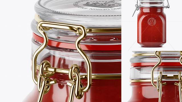 936+ 900ml Salsa Sauce Glass Jar with Clamp Lid PSD Mockup Front View Eye-Level Shot Exclusive PSD Design Freebie