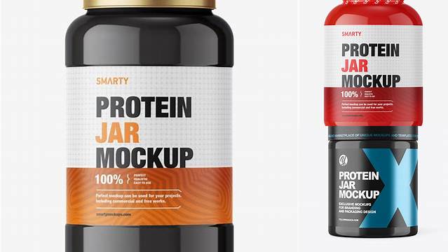 9360+ Glossy Protein Jar with Shrink Sleeve PSD Mockup Free Download Design Mockup