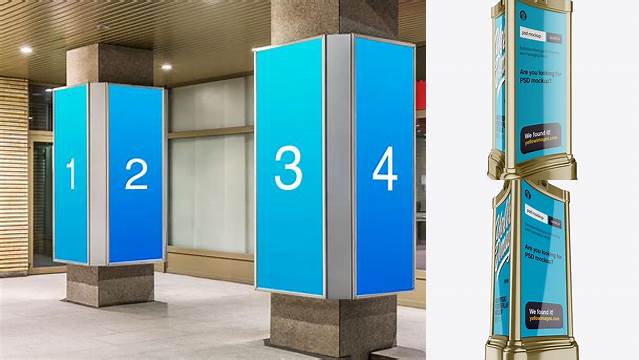 9361+ Advertising Poster Pillar with Glossy Poster PSD Mockup Front View Easy-to-Use PSD Template