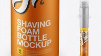 9361+ Matte Metallic Shaving Foam Bottle With Transparent Cap PSD Mockup High-Angle Shot High-Quality Editable PSD